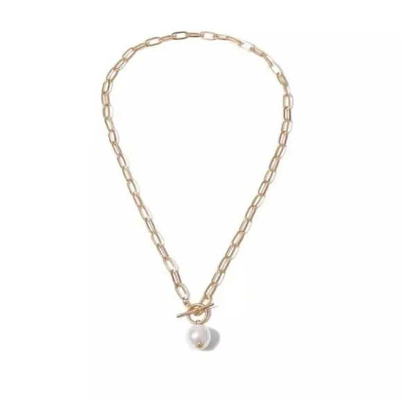 Fashion golden tone chain, Pearl pendant choker / necklace - Picture 2 of 4